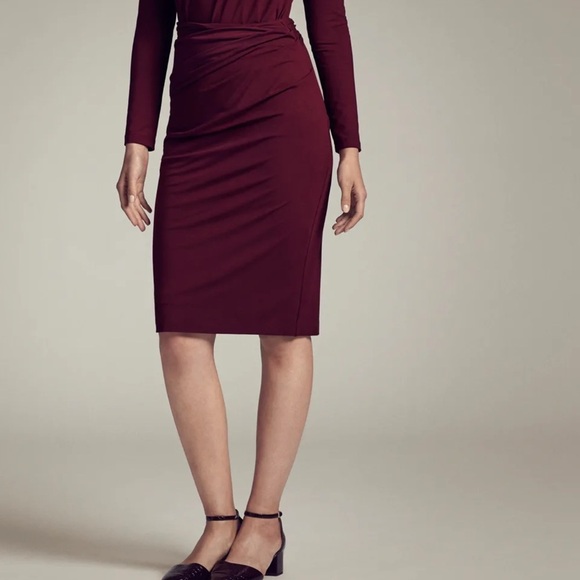 MM Lafleur burgundy red cinched body on midi skirt - Picture 2 of 6